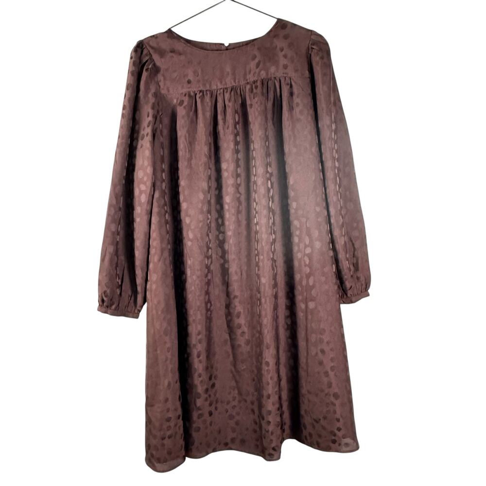 Ann Taylor Brown Polka Dot Dress Long Sleeves Fall Casual Womens Size M